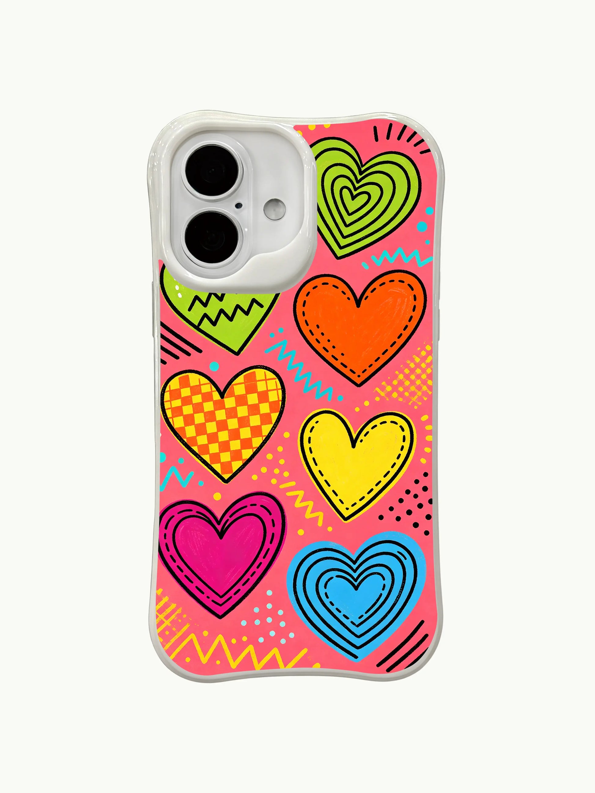 PhoneCasing Retro Heart Rhythm Case for iPhone 16 Plus, a playful iPhone 16 plus casing with bold tropical hearts and fun details.