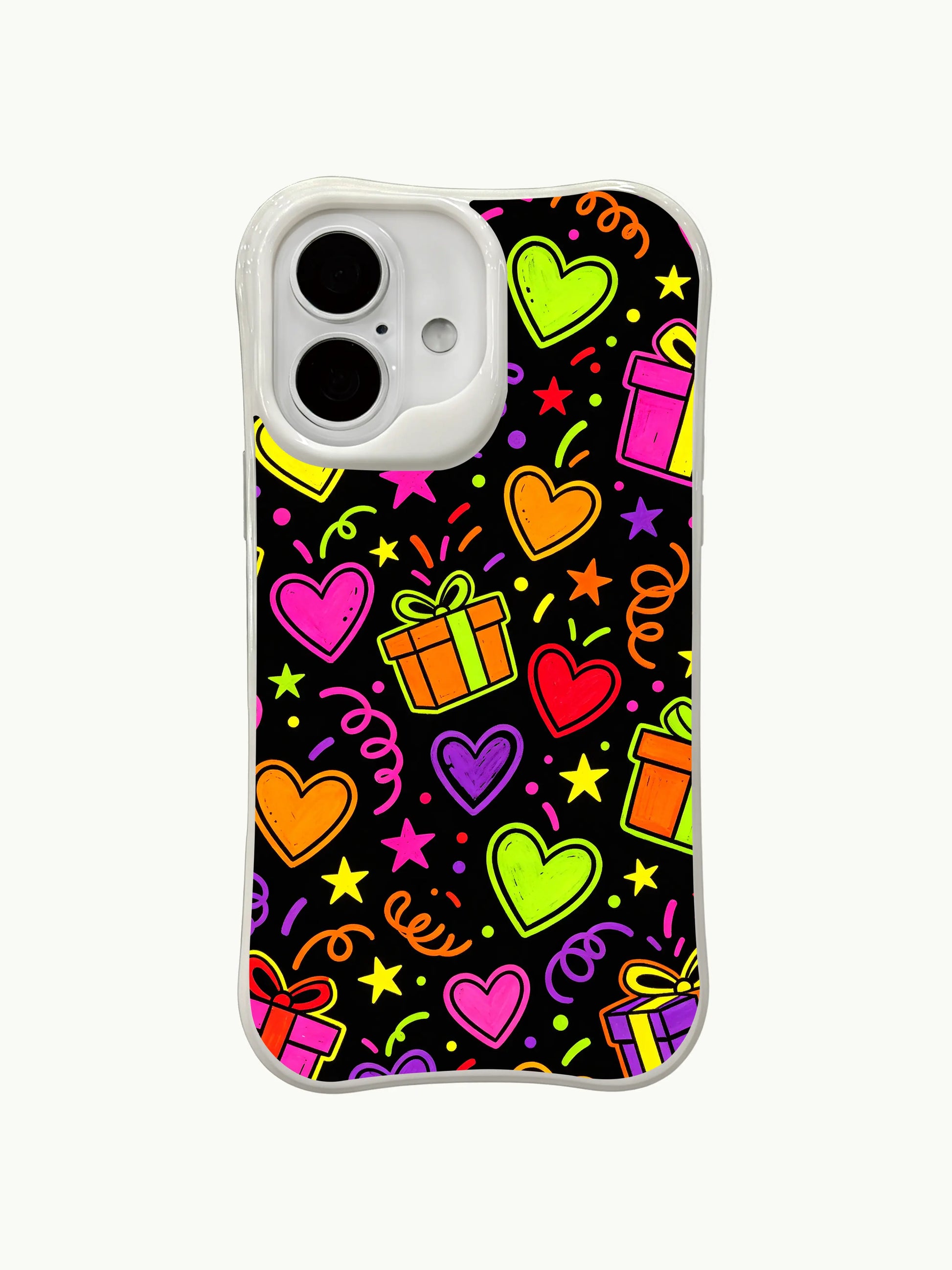 PhoneCasing retro neon gift iPhone 16 plus case, fun 90s-inspired design loved by fans of bright, eye-catching patterns.