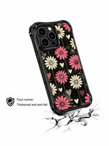 PhoneCasing iPhone 16 pro Case with worn vintage poster vertical daisy and halftone heart graphics, Ruby Daze urban street pop art, California-made wavy phone cover.