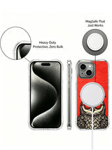 Owl case beside a charging-disc illustration and enlarged corner detail