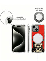 Retro psychedelic rock bulldog portrait artwork on an iPhone 13 case