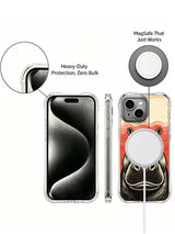 Retro surreal calm-faced hippo fine art with red spiral round glasses on PhoneCasing iPhone 13 Case, limited artist collab casing picked as thoughtful anniversary luxury art present.