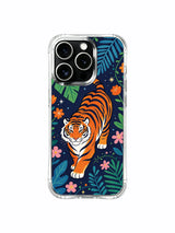 Vintage retro styled star dotted tropical jungle tiger print iPhone 13 pro Case from PhoneCasing, UV-printed transparent iPhone 13 pro casing, classic nocturnal botanical collectible phone cover.