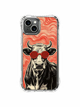 Retro underground vinyl rock party aesthetic hypnotic cow fine art on PhoneCasing iPhone 13 Case, licensed wearable premium art case curated to fit high-end women’s art accessory collection.