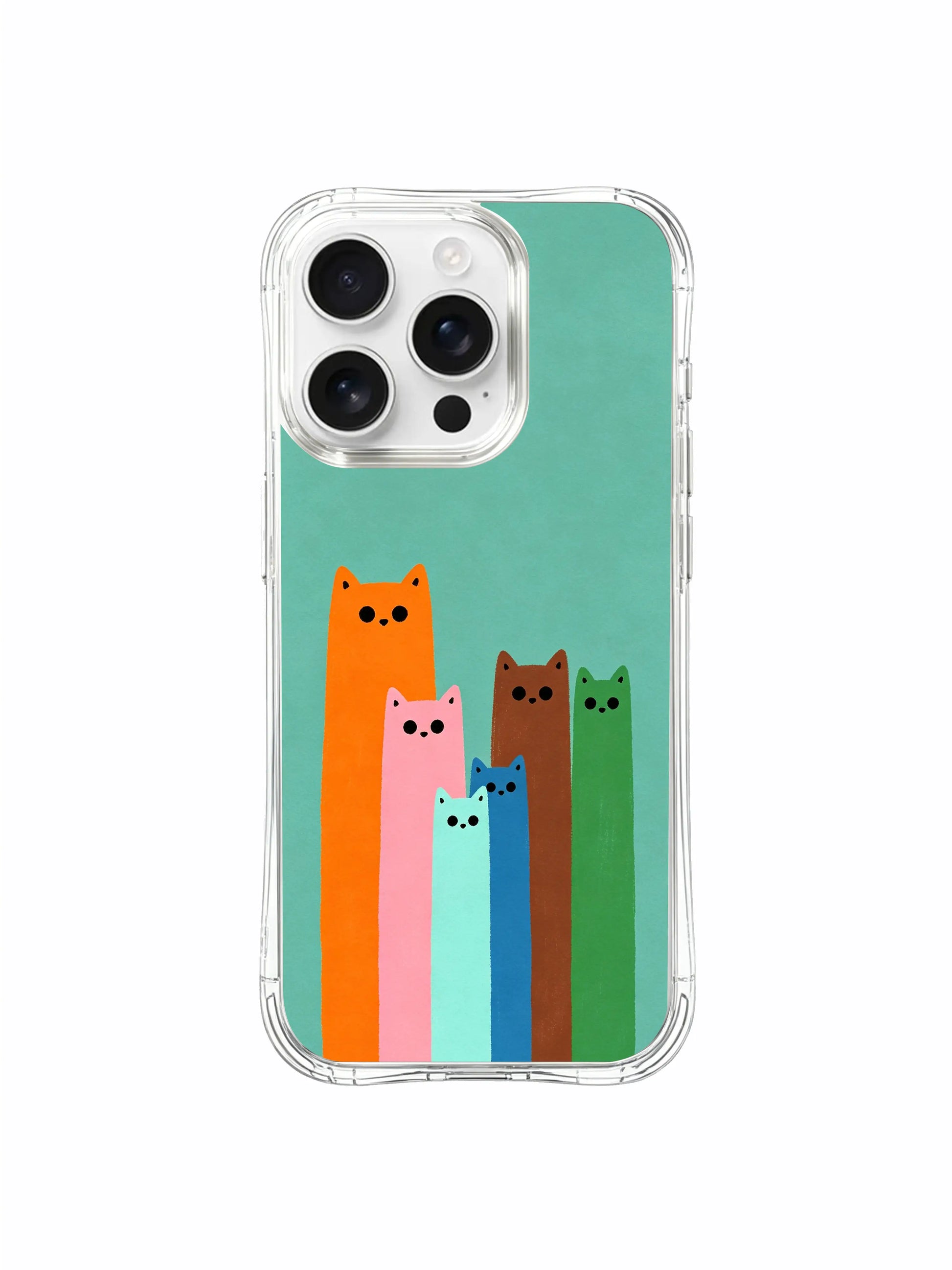 PhoneCasing iPhone 16 Pro Max featuring Rhythmic Cat Group by Mimi Colorfield, simple cats arranged in a line that feels like a fun, rising elevator.