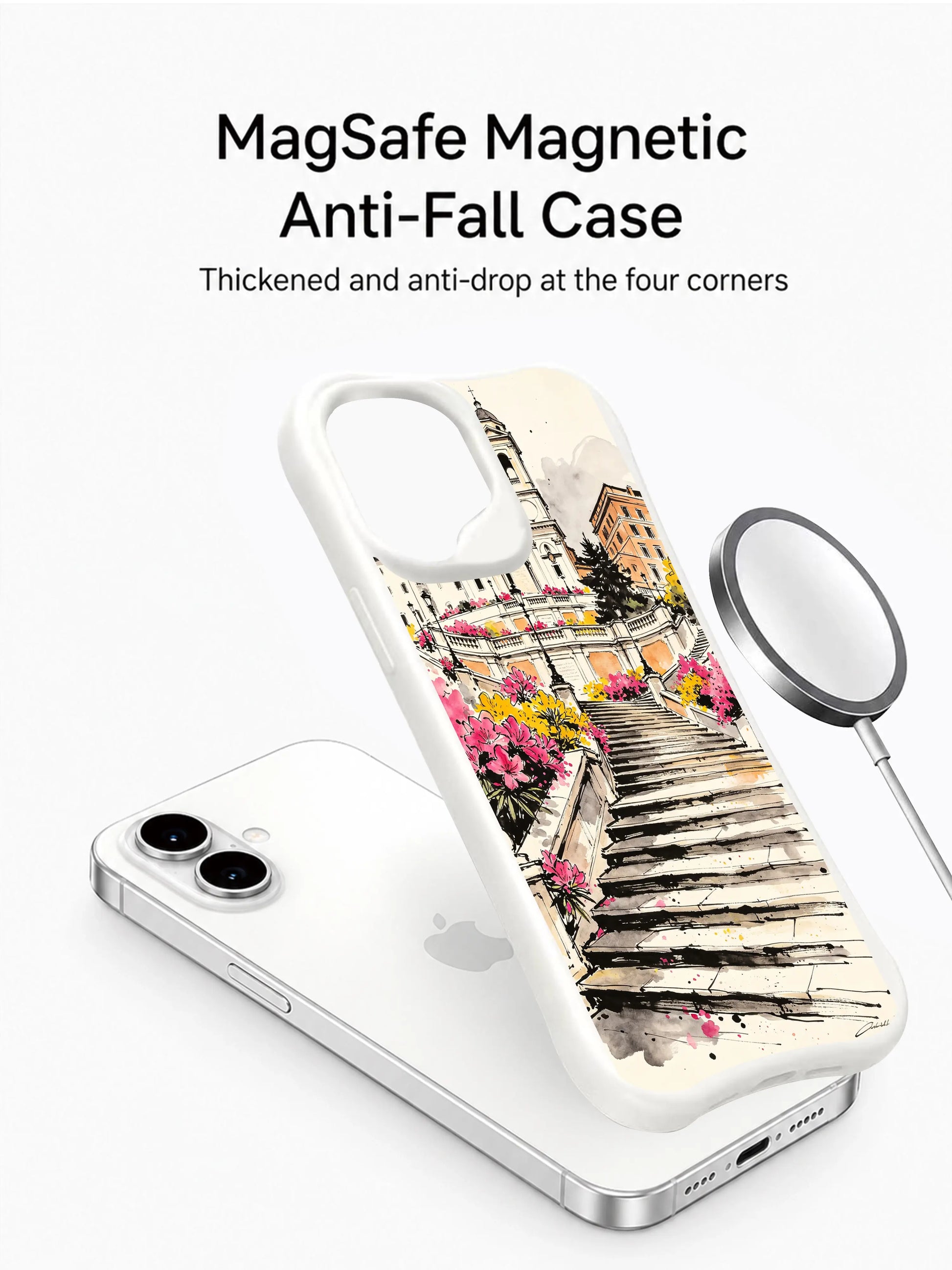 PhoneCasing Rome Spanish Steps iPhone 16 Case, premium artist-designed wearable art