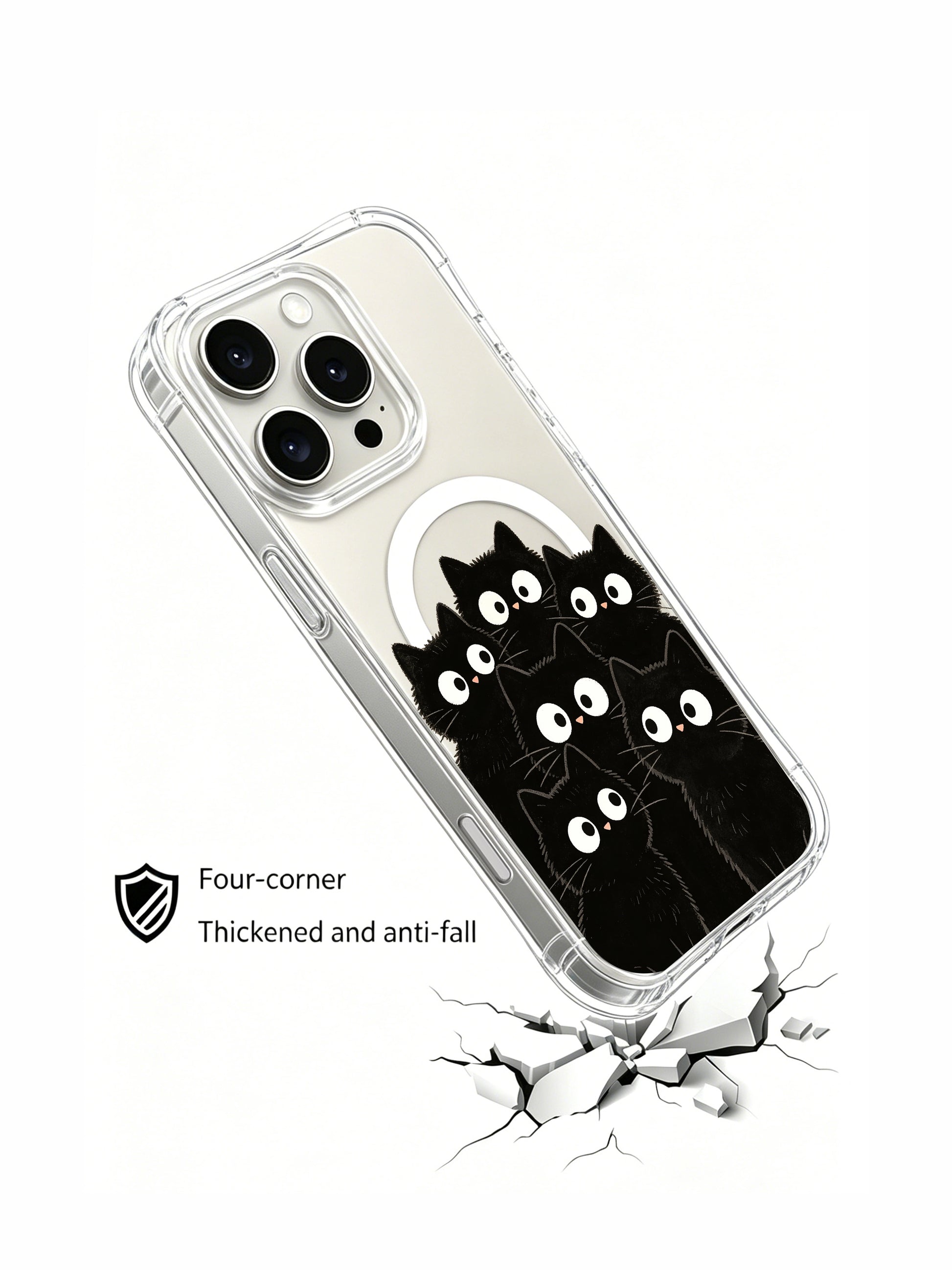 PhoneCasing iPhone 16 pro max MagSafe case with expressive black cats, a minimalist yet whimsical design by Mimi Colorfield.