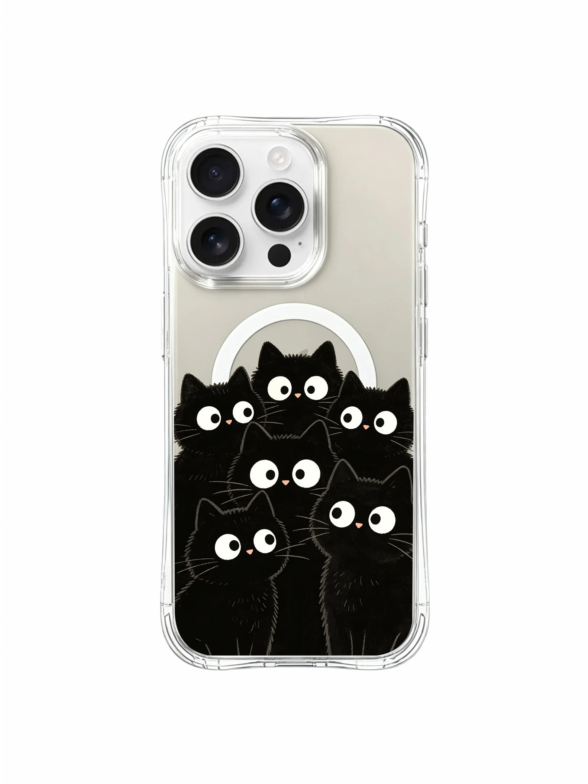 PhoneCasing iPhone 16 pro max clear case with cute black cats, bringing a playful, charming touch to everyday use.