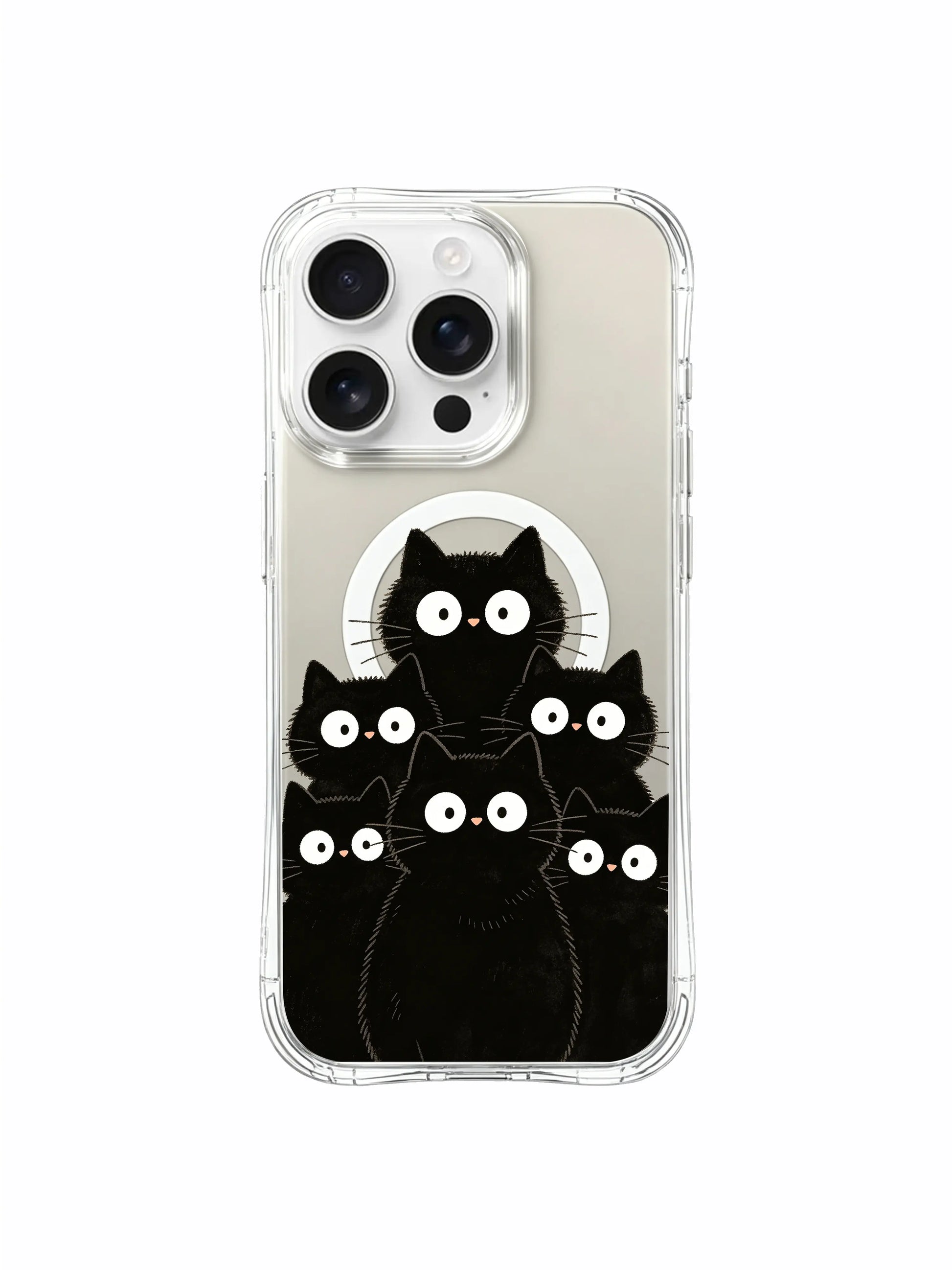 PhoneCasing iPhone 16 pro max scratch-resistant case with soft black cat art, a charming and eye-catching design.