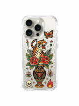 PhoneCasing iPhone 15 pro Case rounded decorative vase shape, one top butterfly, minimal skull detail and single side dagger, slim fit anti-slip iPhone 15 pro casing.