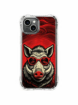 Wild boar with round red glasses artwork on an iPhone 13 case