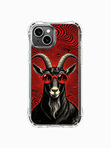 Exclusive Red Wave Black Goat fine art designed by Rufus Vale adorns PhoneCasing iPhone 13 Case, limited artist-collaborated gallery wearable art UV-printed inside California local art atelier for female art collectors.