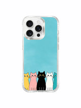 PhoneCasing iPhone 16 pro max scratch-resistant case featuring a peaceful group of cats on a cool teal background.