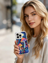PhoneCasing iPhone 16 pro max Case, collectible fine art casing filled with tiny speckle star dots across deep night sky inside glowing star-mushroom fantasy woodland, premium USA printed long-lasting wearable casing