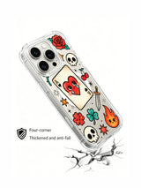 PhoneCasing iPhone 15 pro Case full scattered star layout, sparse cherry arrangement, weeping queen heart and dual rose print, scratch-proof transparent protective iPhone 15 pro casing.