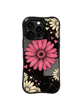 PhoneCasing iPhone 16 pro Case with rough scratched vintage poster grunge grain, faint halftone square patches and uneven hand-drawn flower outlines, exclusive Ruby Daze artwork, scratch resistant phone protection.