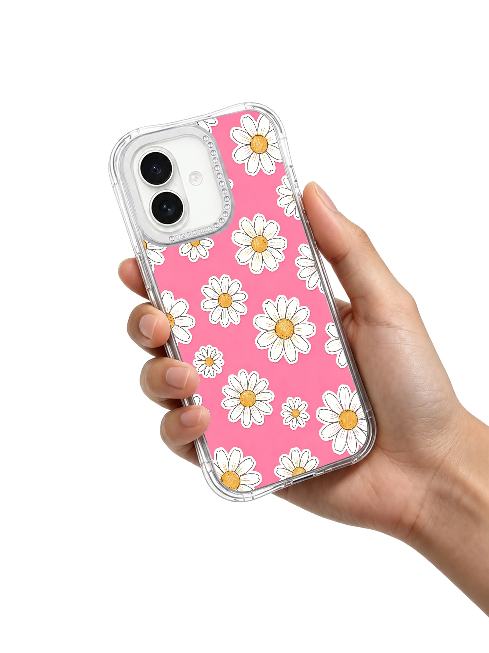 PhoneCasing durable scratch-resistant museum art print iPhone 17 Air casing Pink Joy Daisy Field, playful organic daisy pattern by Solea Meadow, ultra slim tailored lightweight fit for the thin iPhone 17 Air chassis.