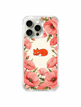 Red fox and earth-tone flowers on an iPhone 15 Pro Max case