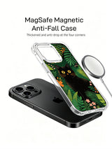 Shadow blend artwork PhoneCasing iPhone 13 pro Case, slim shockproof phone casing with black kitty seamlessly merging into deep jungle backdrop amid sprawling monstera leaves, minimalist art phone cover.