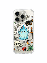 Wisp with large upper flower, petals and die artwork on an iPhone 15 Pro case