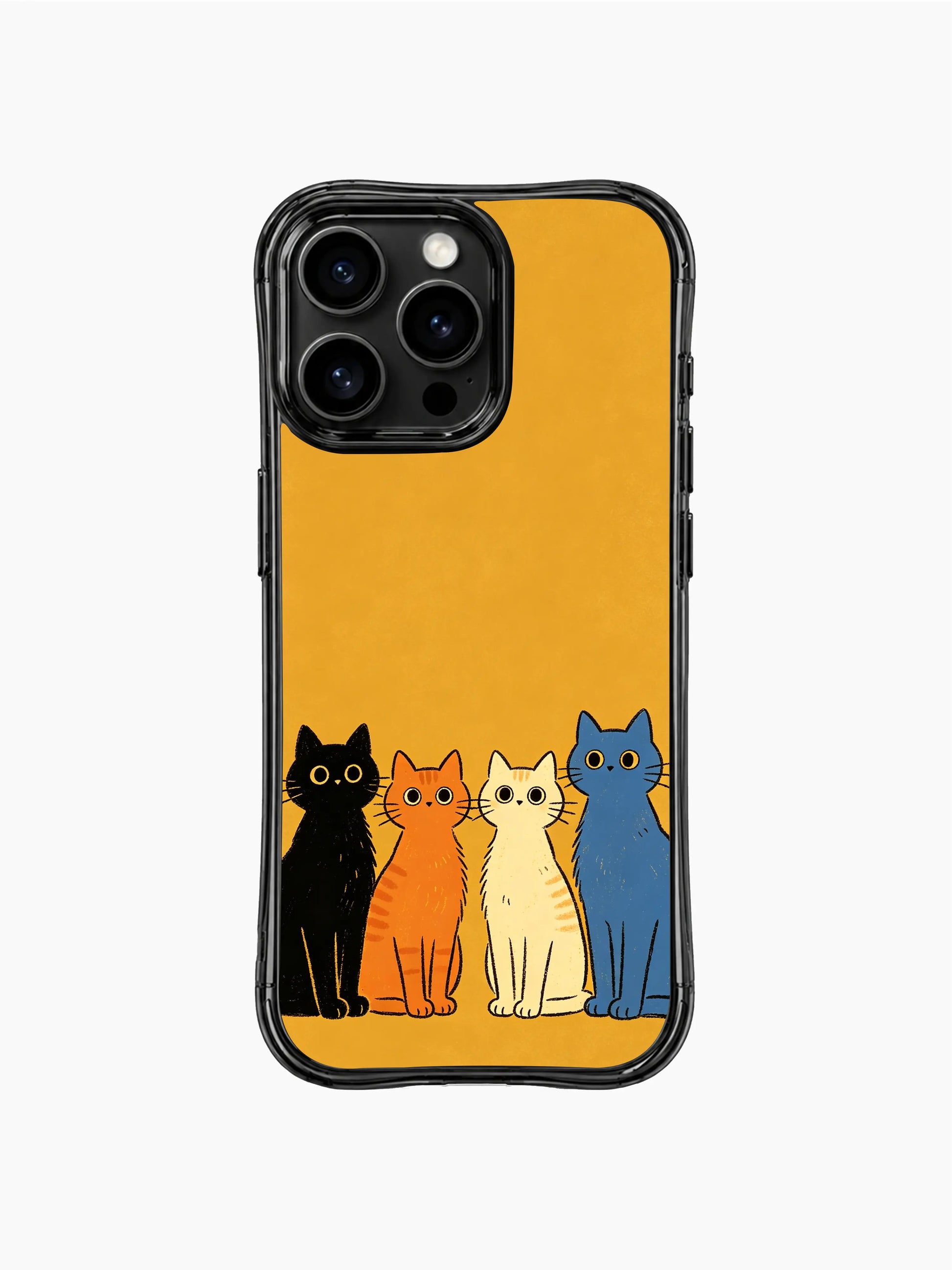 PhoneCasing iPhone 16 pro max clear case with cats on a bright golden background, ideal for adding fun to everyday use.