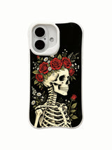 PhoneCasing side profile Night Crown skeleton floral iPhone 16 Case, textured black vintage wash flower crown design, scratch resistant fade-free premium iPhone 16 casing