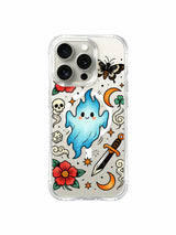 Night wisp with side die and single clover artwork on an iPhone 15 Pro case