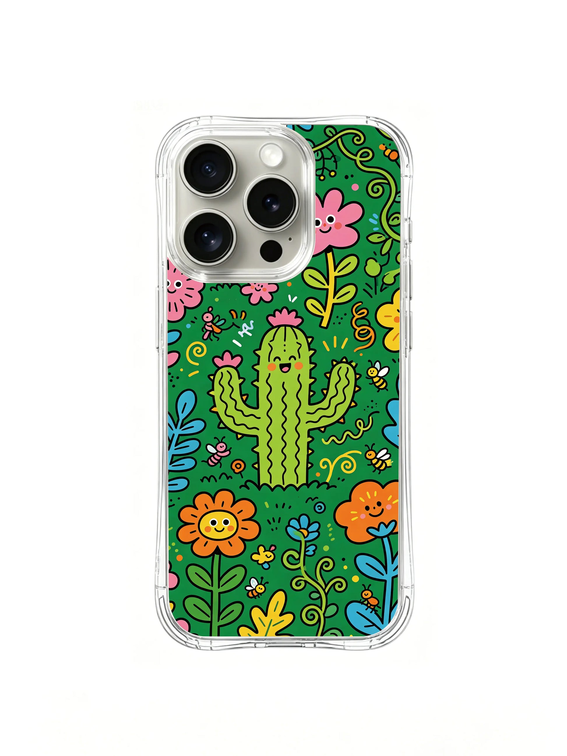 PhoneCasing iPhone 16 Pro Case with plant character circle illustration, Milo Yun’s Silly Plant Garden series, gallery-quality print.