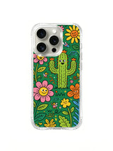 PhoneCasing iPhone 16 Pro Case with dancing cactus in the Silly Plant Garden, exclusive Milo Yun design, premium art case for iPhone 16 Pro.