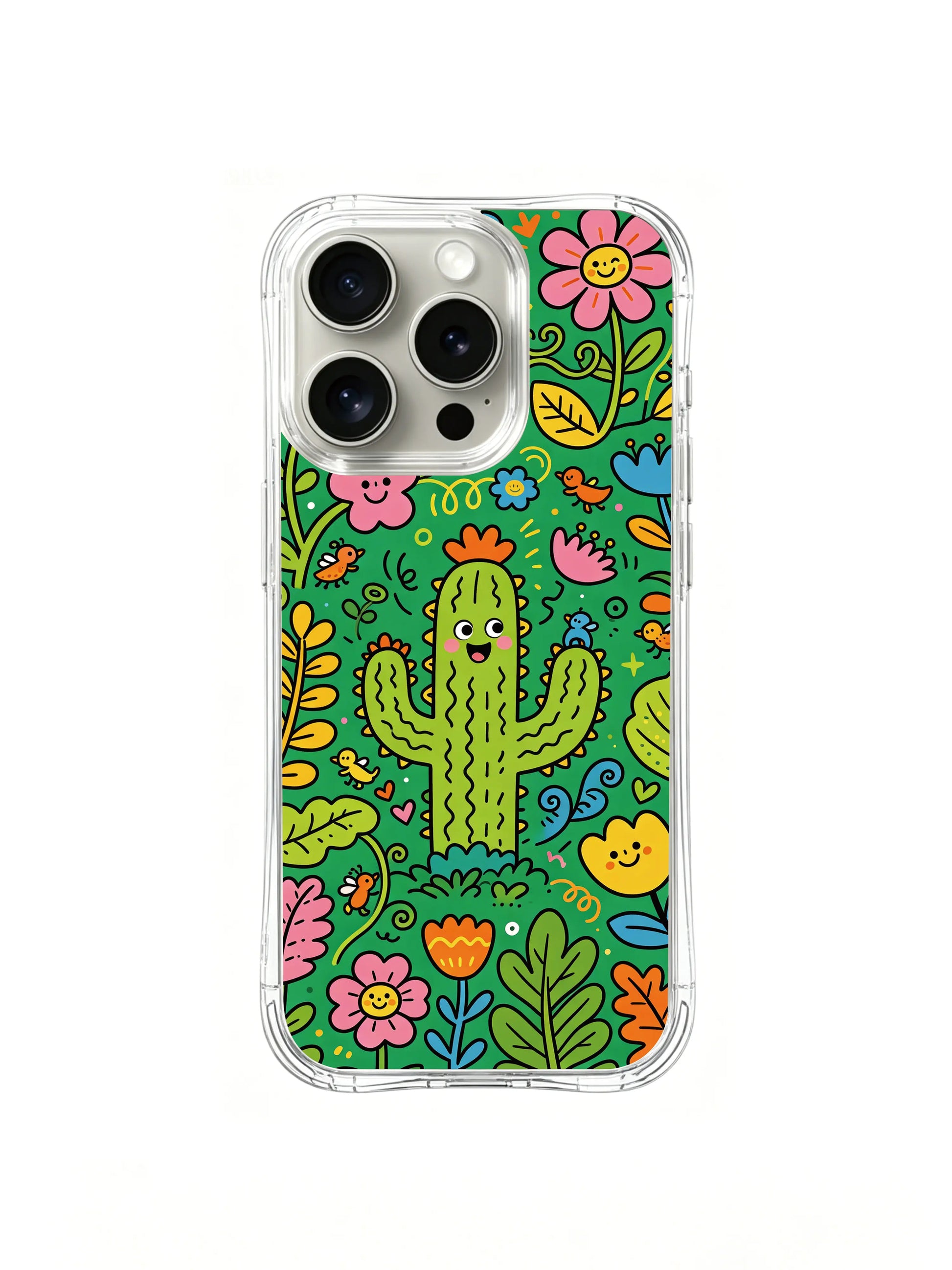 PhoneCasing iPhone 16 Pro Case with little plant friends in the garden, playful Milo Yun design, premium stylish phone casing for women.