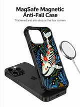 PhoneCasing iPhone 16 pro max protective cover with a gothic skeleton whale motif. Vibrant folk art style with blooming flowers and seaweed.