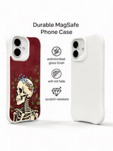 PhoneCasing dark romantic skull wreath iPhone 16 Case, vintage ink drawing forget-me-not and wild berry goth design, UV-printed anti-drop protective iPhone 16 cover