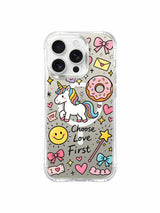 Sleepy Unicorn Bow Cluster artwork on an iPhone 16 Pro Max case