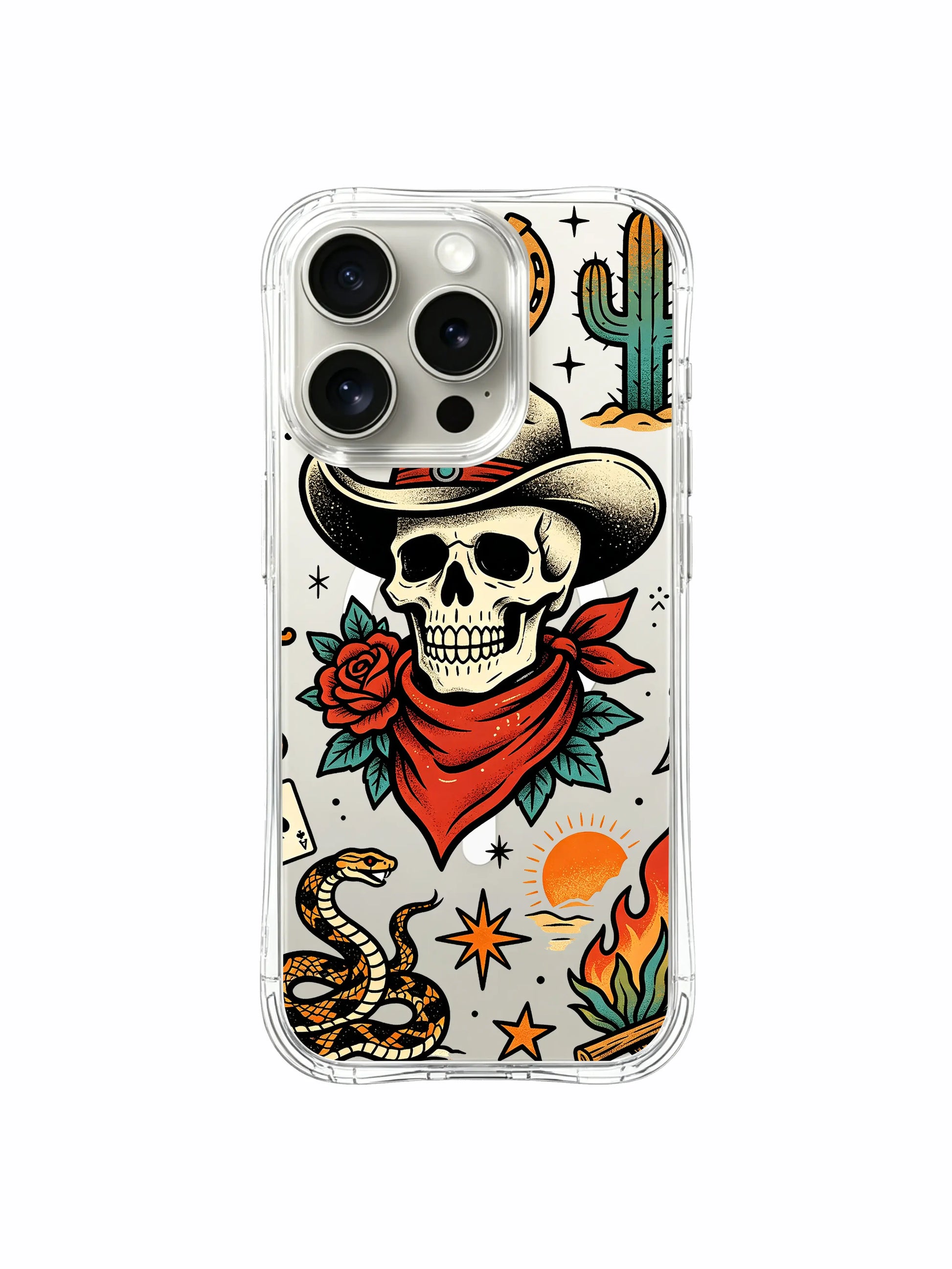 PhoneCasing iPhone 15 pro Case dotted tiny star cluster, standalone cactus, red rose and fiery base, fade-resistant printed luxury iPhone 15 pro casing.