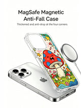 Smiling red agaric with a pink spiral note artwork on an iPhone 16 Pro Max case
