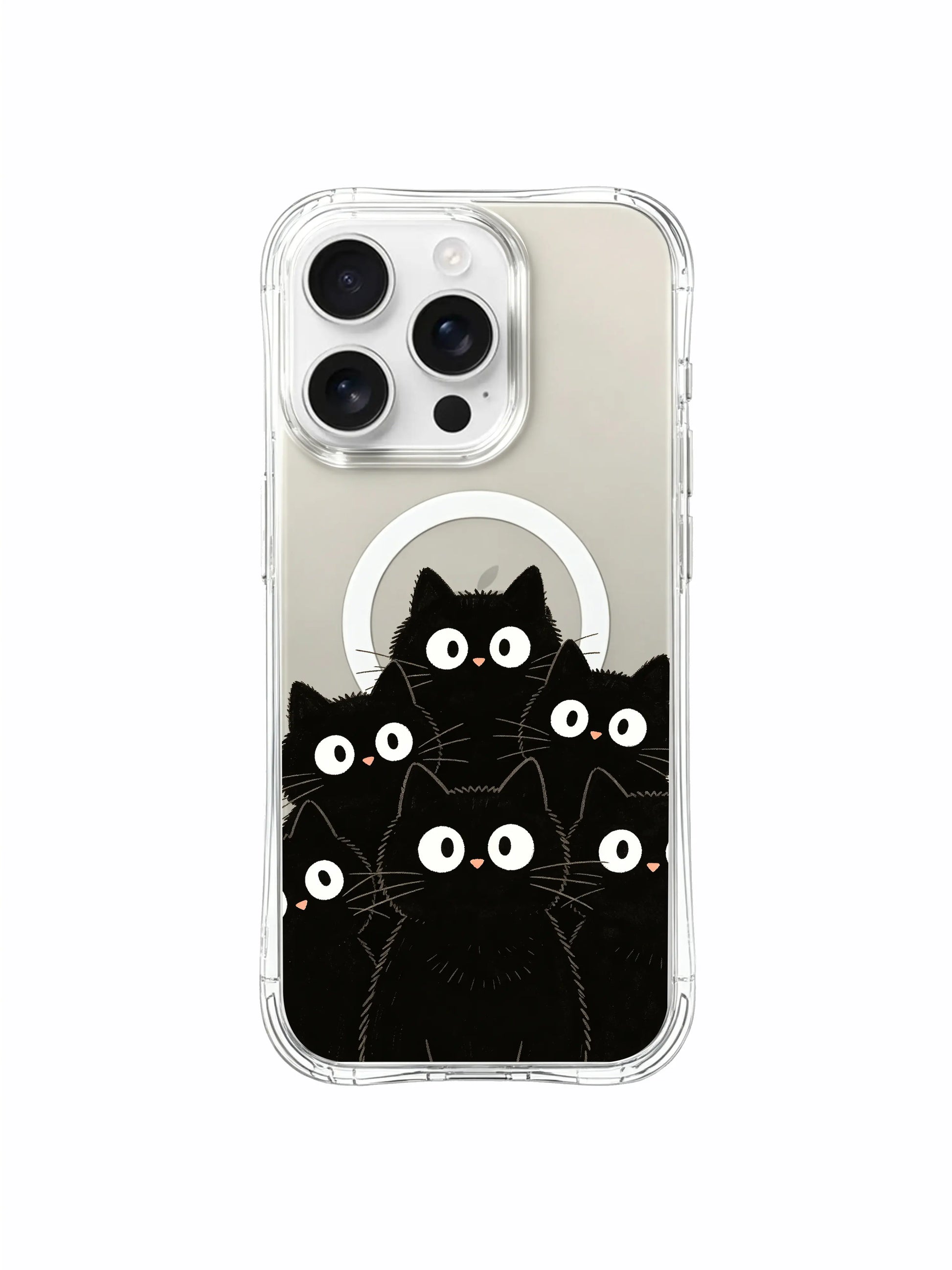 PhoneCasing iPhone 16 pro max clear case with cute black cats, a gentle design that won’t look heavy on your phone.