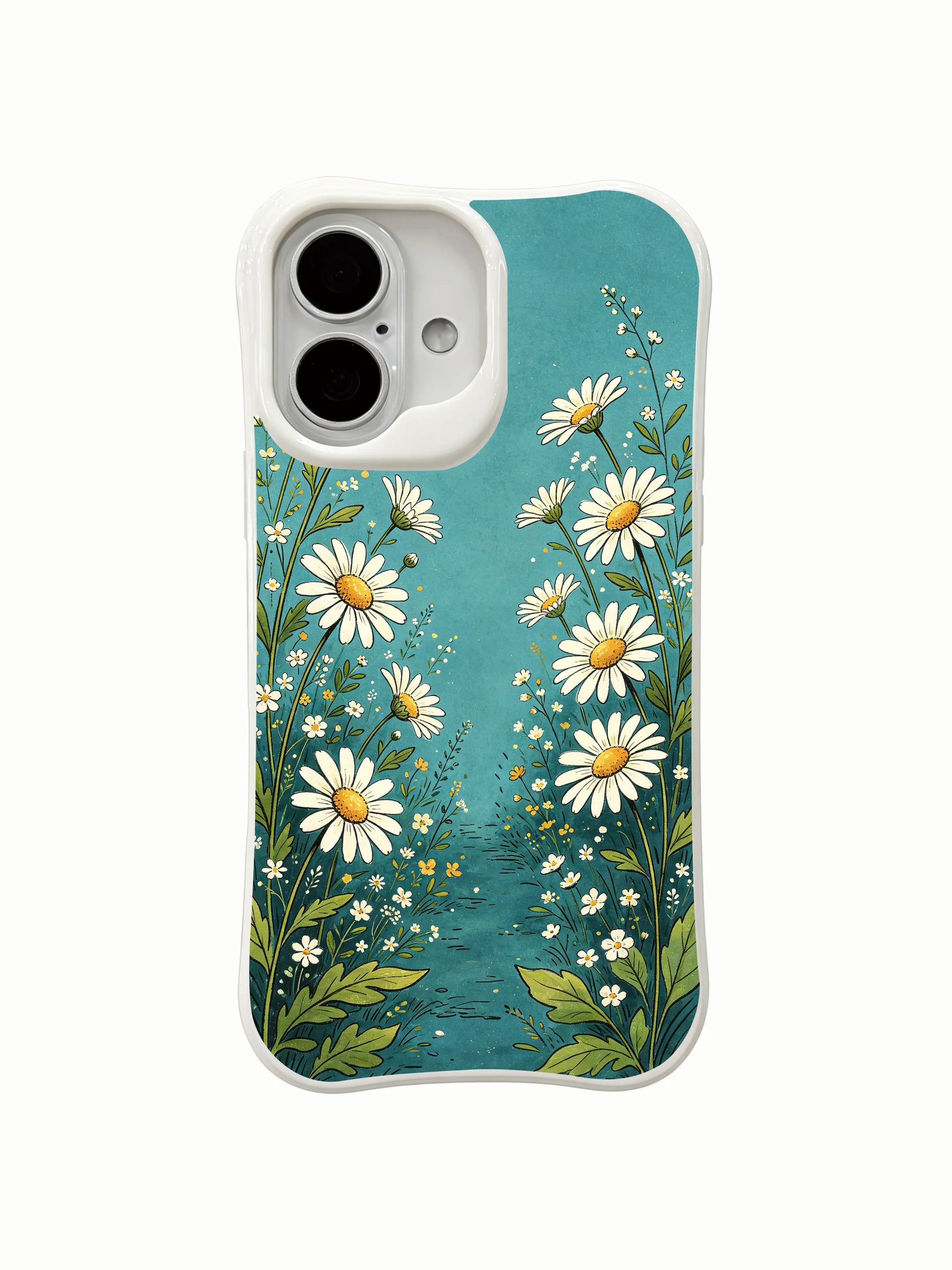 PhoneCasing soft dreamy floral path iPhone 16 Plus Case, gentle fairytale design with delicate daisy blooms.