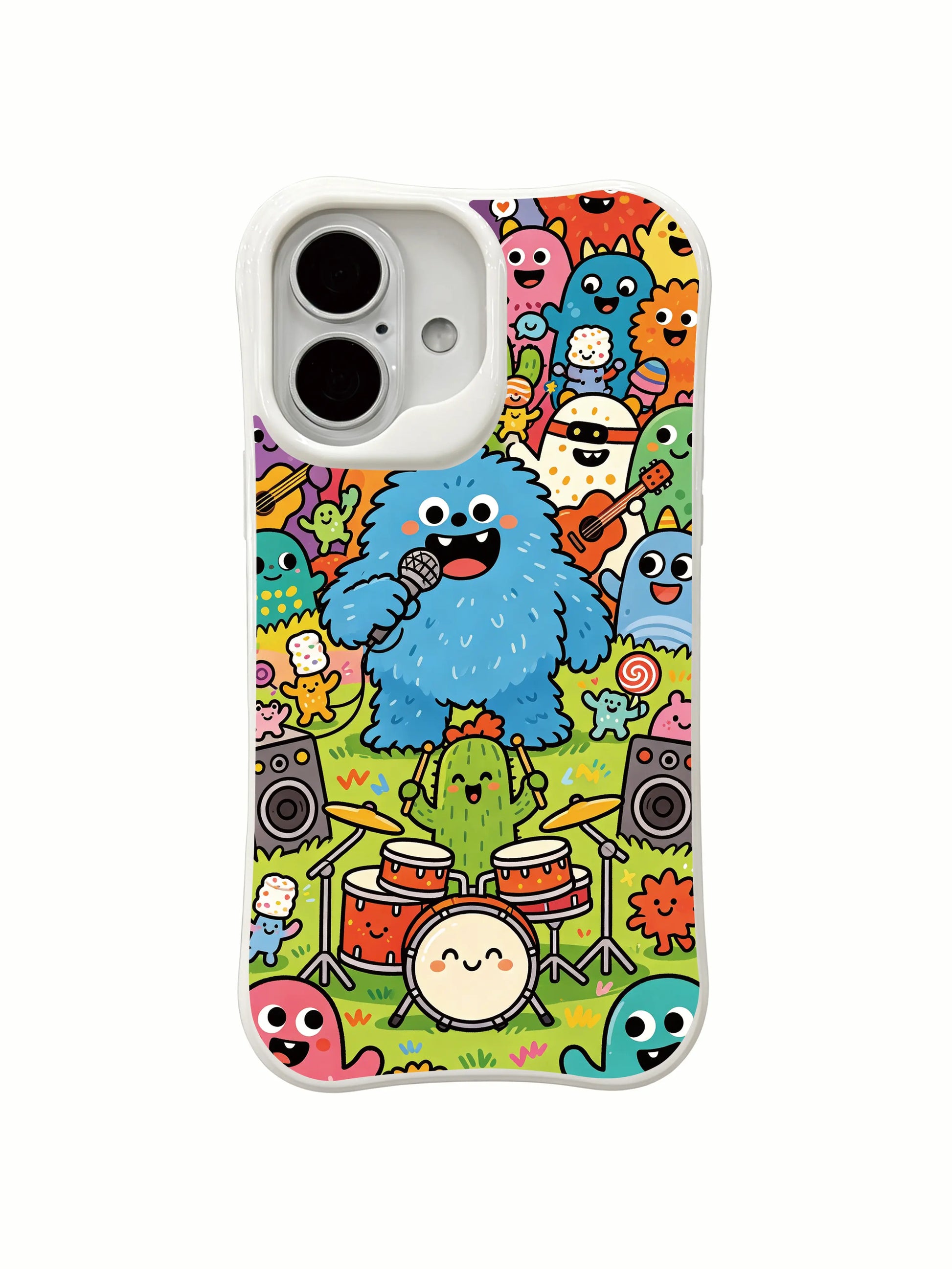 PhoneCasing soft fantasy concert iPhone 16 Plus Case, gentle fantasy design with lovely fuzzy monster characters.