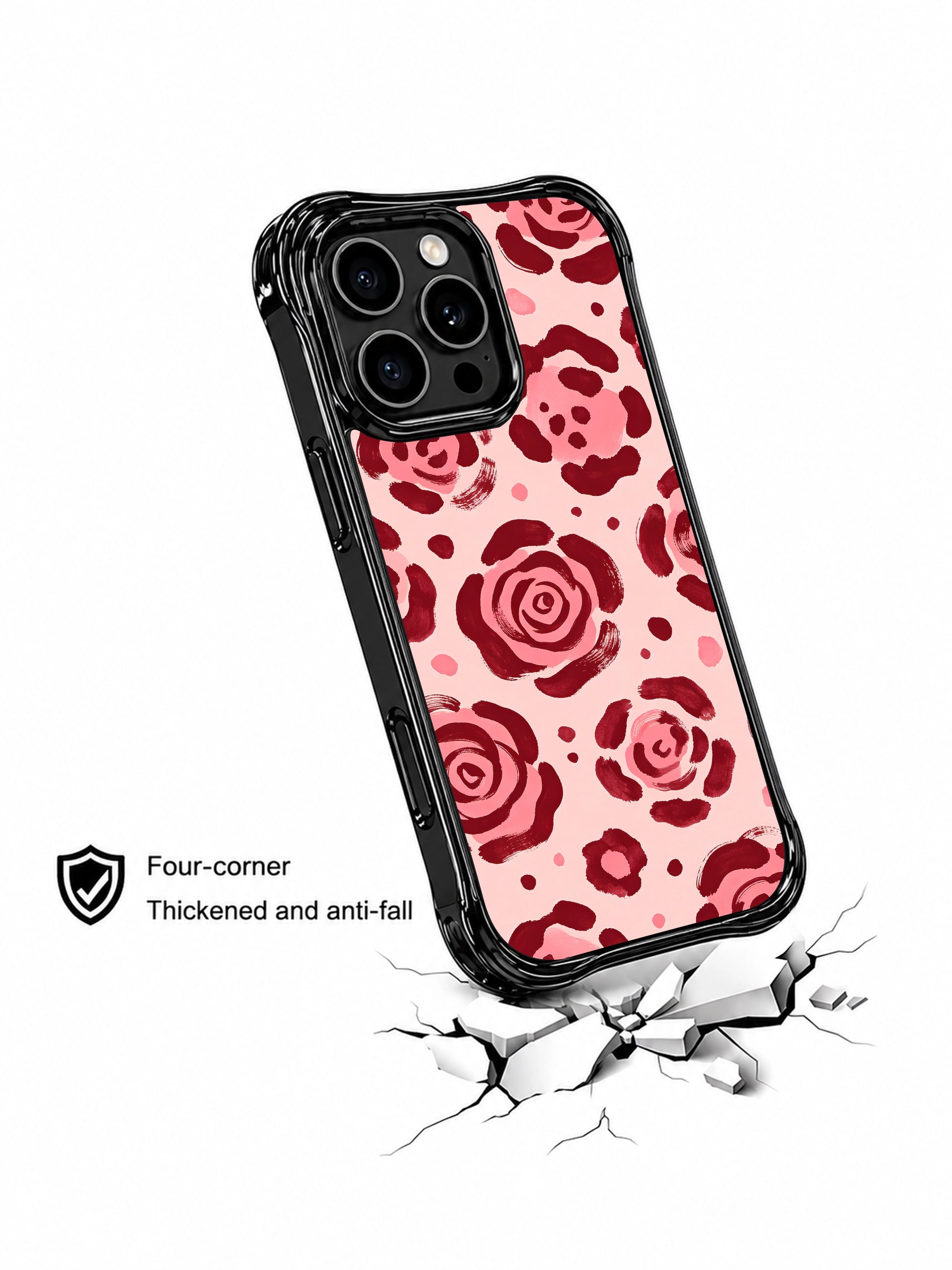 Gentle blush mist rose leopard iPhone 14 Pro Case from PhoneCasing, fully MagSafe magnetic wireless charging compatible, wavy four-corner shockproof anti-drop frame handcrafted in California