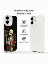 PhoneCasing dark romantic soul vow skeleton iPhone 16 Case, vintage ink drawn burgundy rose goth design, UV-printed anti-drop protective iPhone 16 cover