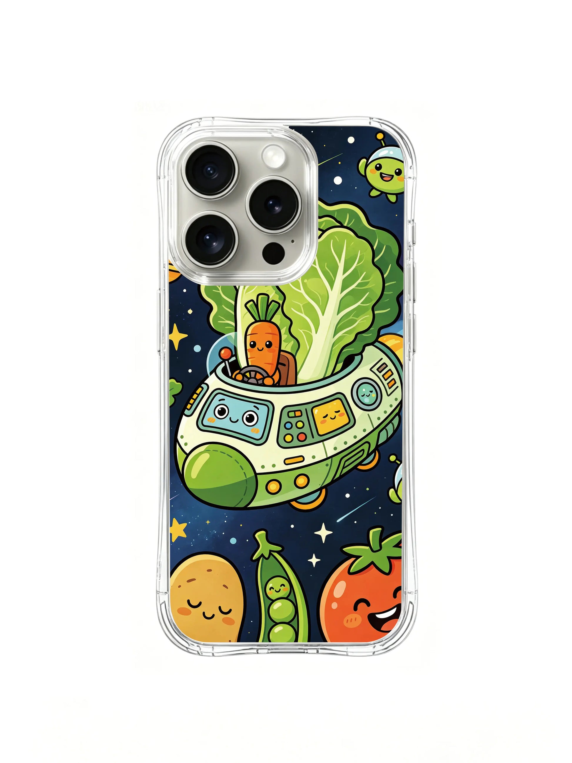 PhoneCasing iPhone 16 Pro Case with the veggie crew’s cosmic journey, playful Milo Yun design, premium stylish phone casing for women.