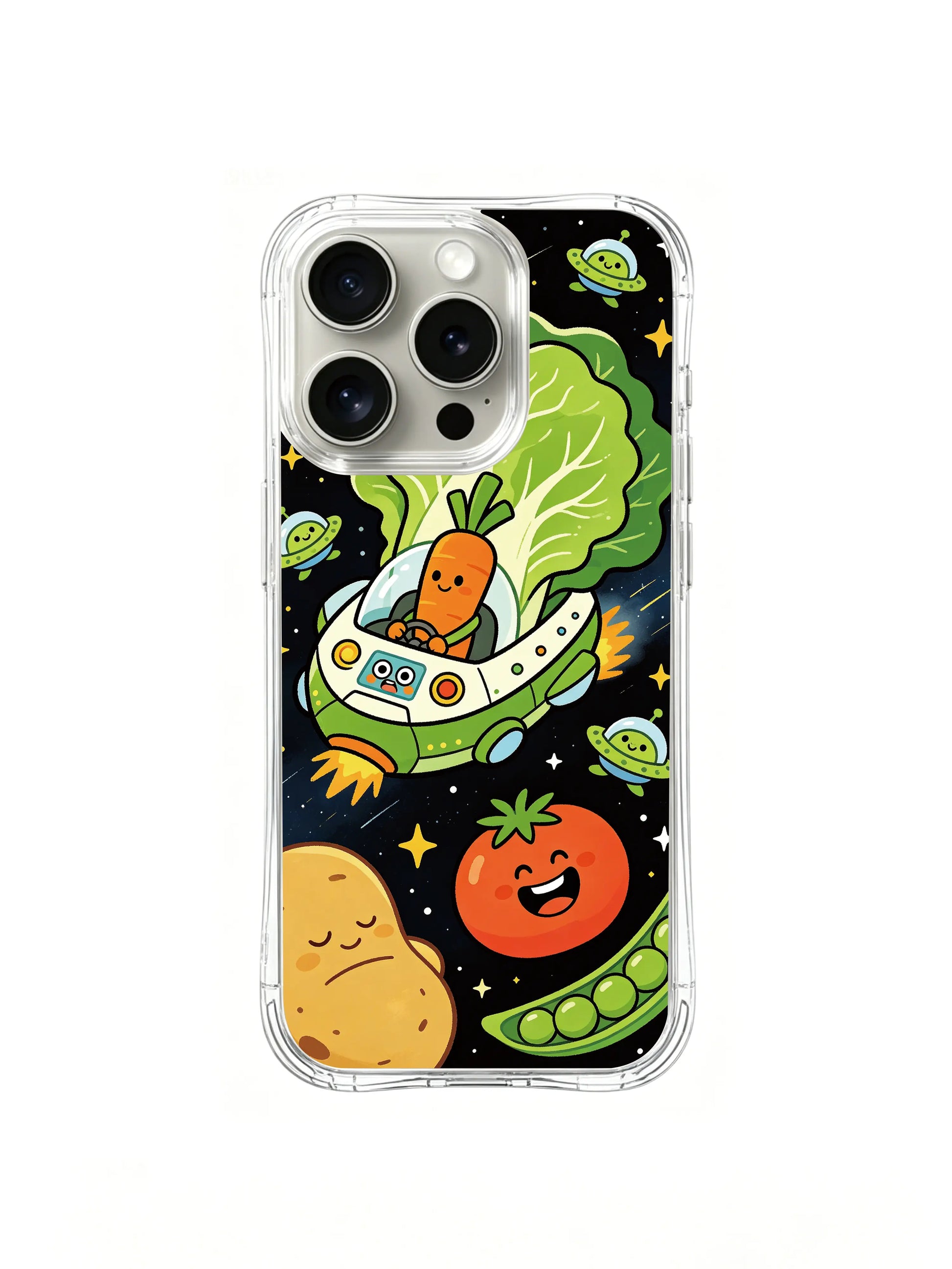 PhoneCasing iPhone 16 Pro Case with the outer space scene from the Space Veggie Ship, exclusive artist-collaborated design, premium art case.