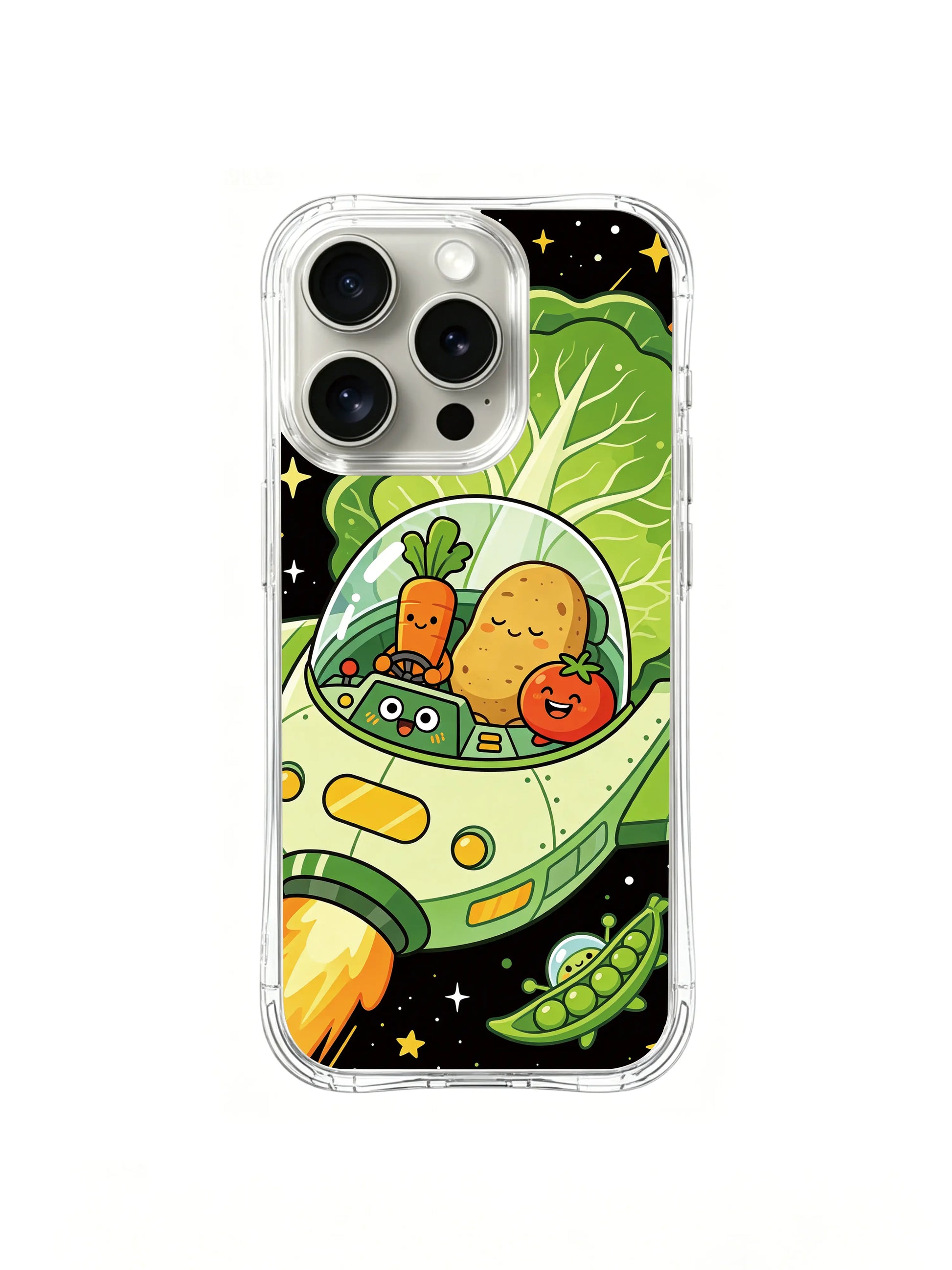 PhoneCasing iPhone 16 Pro Case with the sleepy potato crew member, featuring Milo Yun’s Space Veggie Ship illustration, durable premium phone cover.
