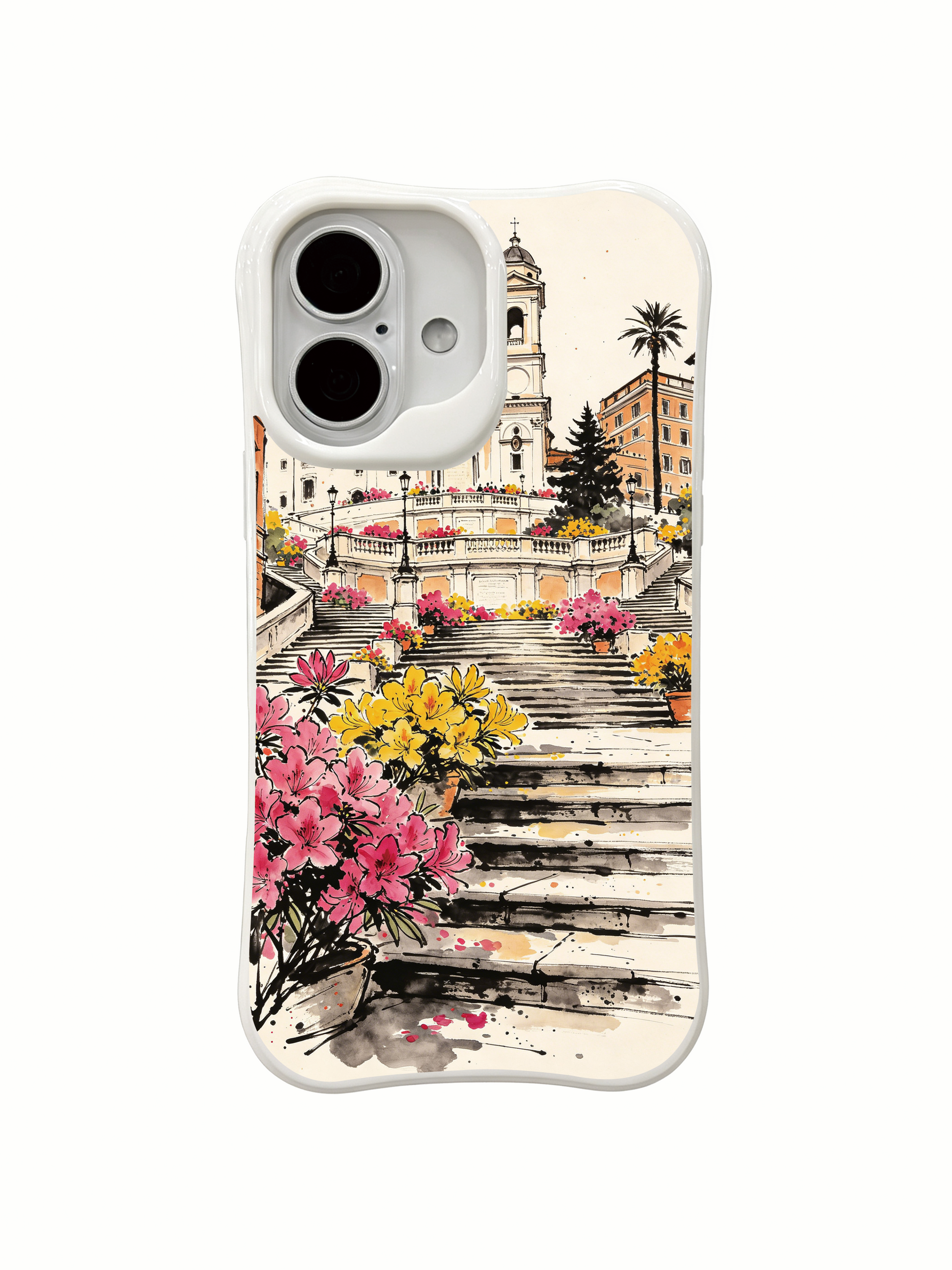PhoneCasing Spanish Steps floral iPhone 16 Case, wearable fine art accessory