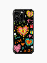 PhoneCasing iPhone 13 Pro Max cover expressive Love Letter Doodles hand sketch artwork, representing spontaneous genuine teenage crush and quiet sweet affection phone casing.