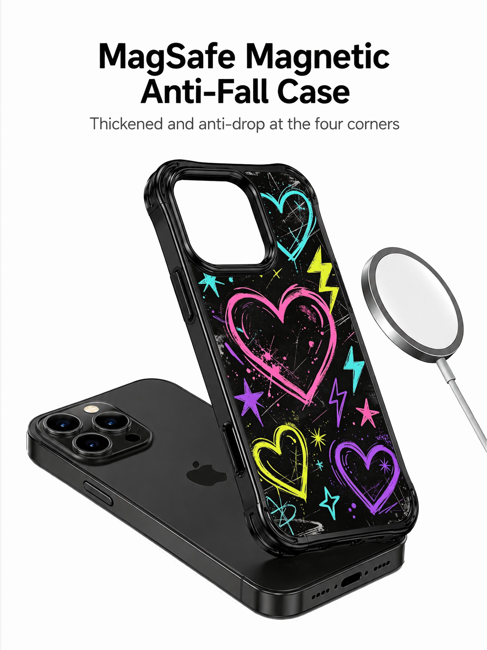 Spray paint grain texture PhoneCasing iPhone 13 Pro Max case, edgy rebel heart street doodles by Nova Heartwell, perfect festival & everyday streetwear casing
