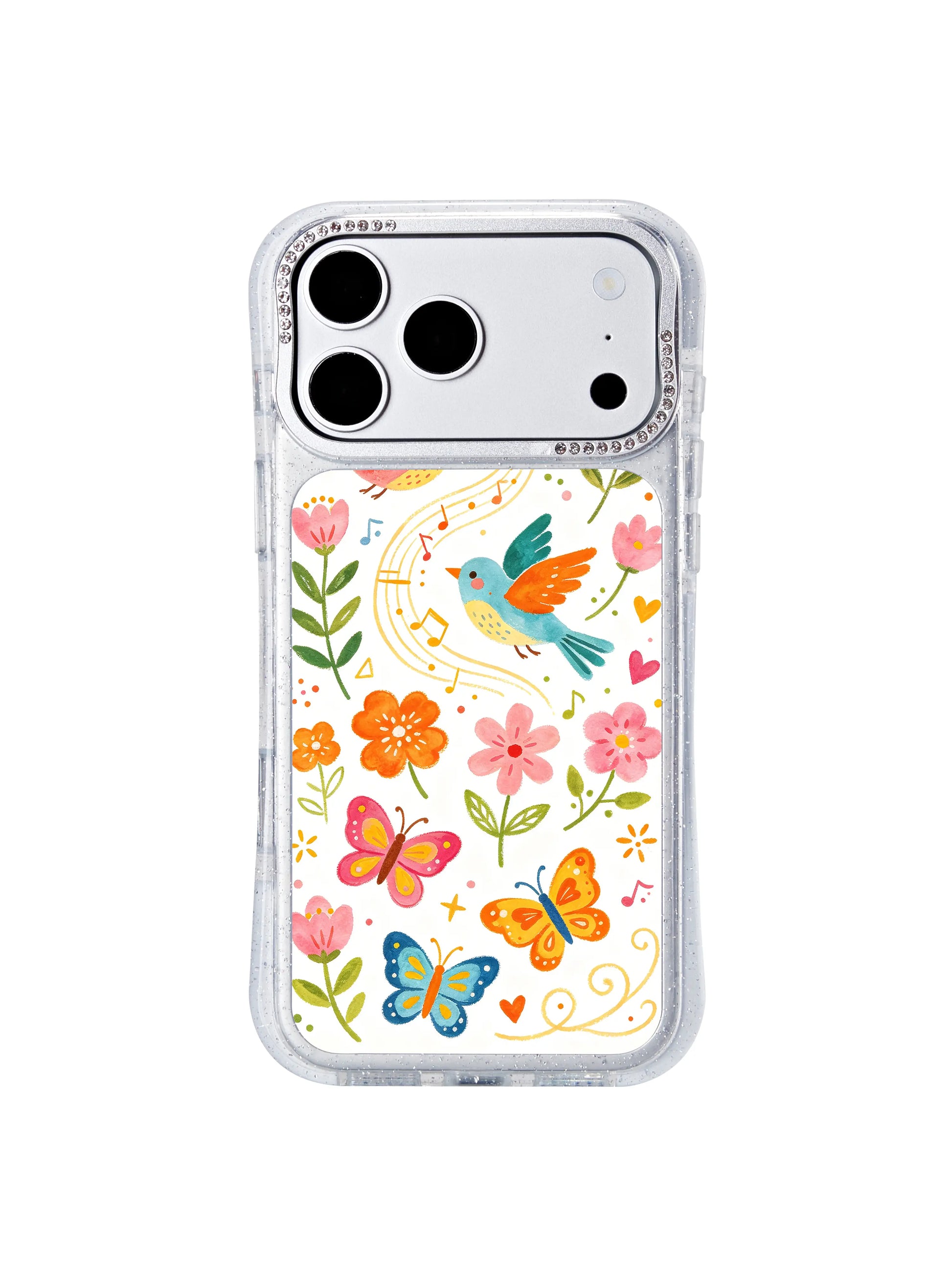PhoneCasing camera control button friendly iphone 17 pro Max case featuring Aurelia Finch’s musical bird illustration, full unobstructed access to all new iPhone 17 Pro hardware features.