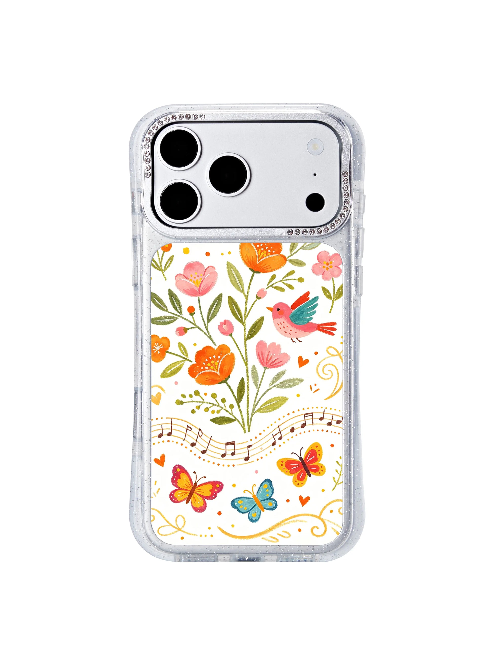 PhoneCasing whimsical folk style iphone 17 pro Max casing designed by Aurelia Finch, featuring colorful singing birds and musical note motifs perfect for women who love playful natural daily accessories.