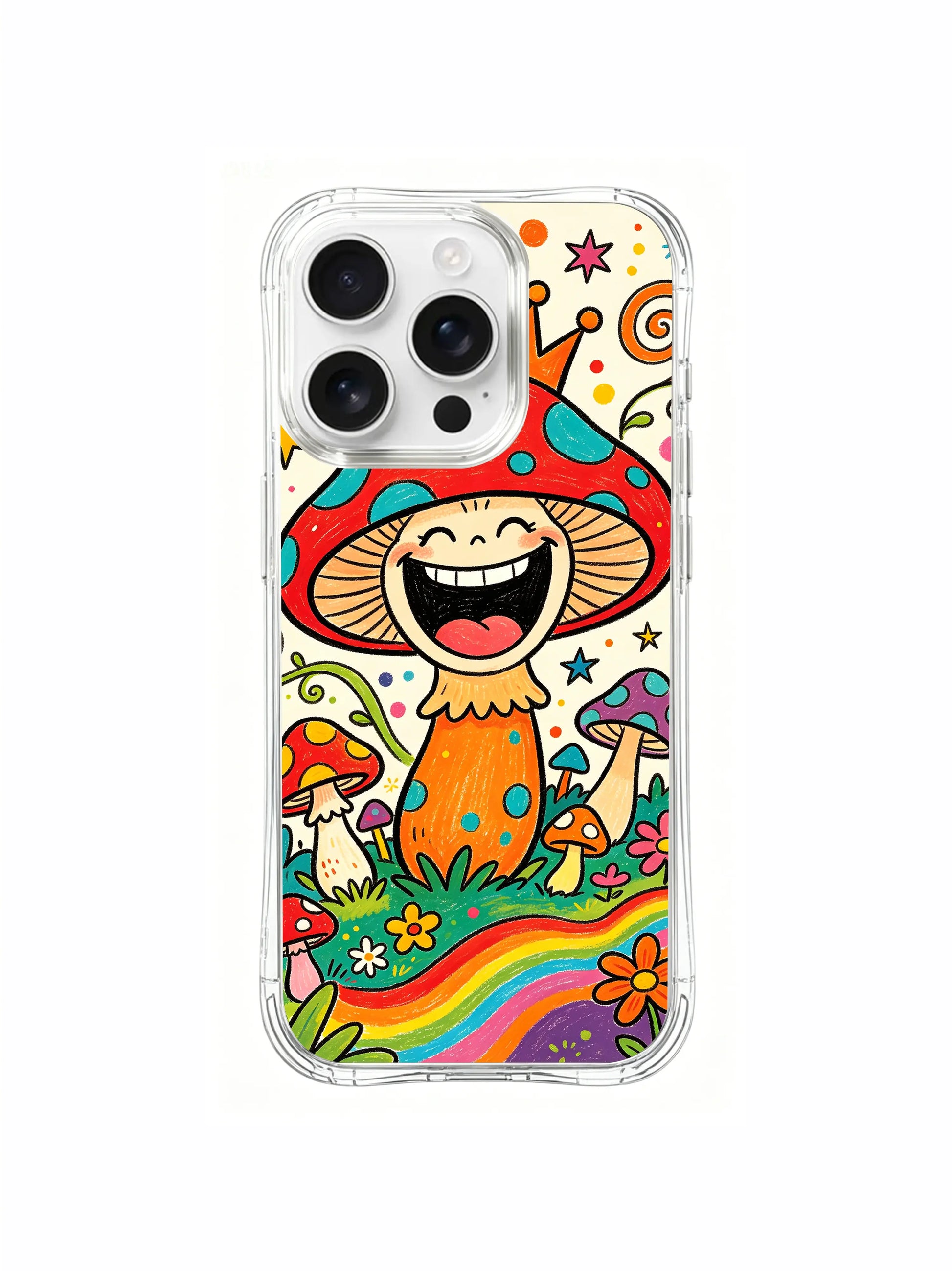 PhoneCasing iPhone 16 pro max Case, spring botanical themed fine art casing with laughing mushroom king, hand drawn Luna Moss whimsical illustration premium California manufactured art cover