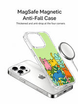 PhoneCasing iPhone 16 pro max clear protective case with bright, playful cat art that feels like a blooming spring garden.